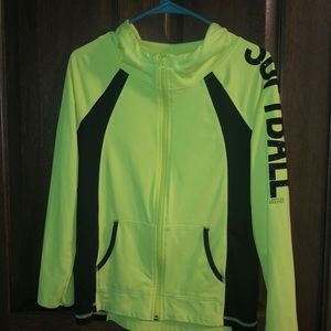 Jacket with softball down the sleeve